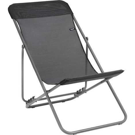 Transat Jardin Pliable - Chilienne Multi-positions - Largeur 52cm - Transatube 2 - Batyline® Iso - Noir - Lafuma Mobilier