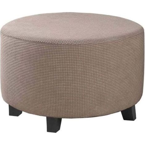 Housse de pouf en jacquard extensible (gris, petit), housse de repose-pieds, housse de protection de meubles, housse de tabouret avec fond élastique antidérapant (1/4)