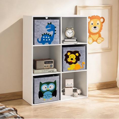 Étagère bibliothèque enfant 6 cubes avec paniers tissu motifs (1/5)
