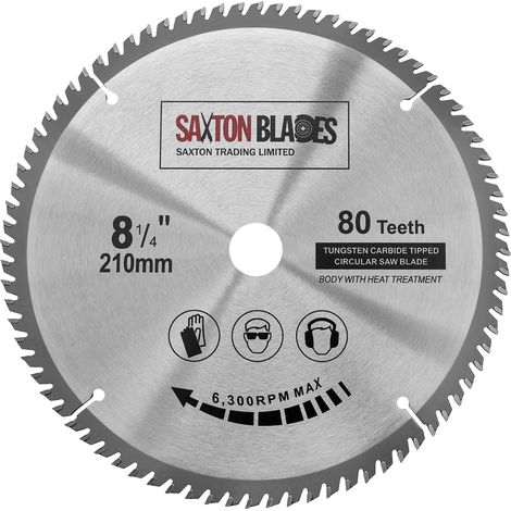 Lame de scie circulaire en bois TCT Saxton Mitre 210 mm x 80 dents x 25,4 mm d'alésage, adaptée et compatible avec les scies Evolution Rage (1/5)