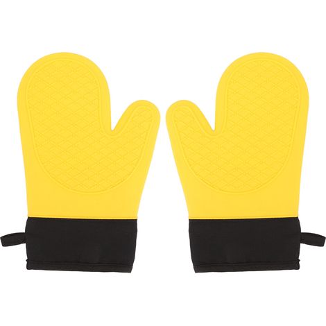 Gants de Four Silicone Paquet de 2 - Résistance à la Chaleur 500℉, Imperméable, Antiadhérent, Doublure Coton, Dimensions 13.5x27.5cm (1/5)