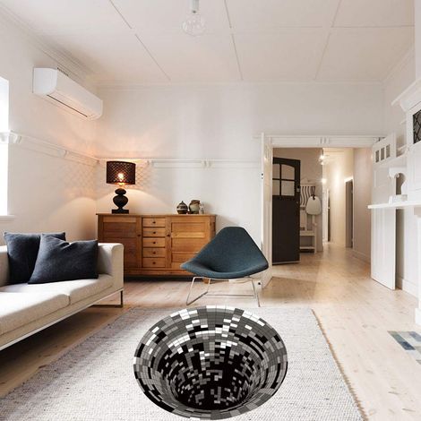 AIDUCHO 3D-Illusionsteppich, 100 cm rund, Wirbelmuster, 3D-optische Illusion, rutschfest, Vliesstoff, schwarz-weiß, für Esszimmer, Wohnzimmer, Schlafzimmer, Schlafzimmer (1/4)