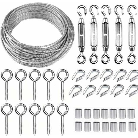 30 m 2 mm Edelstahldraht-Aufhängeseil-Set – mit M5-Kabelspannschloss und Haken – zum Klettern, für Gartenzäune, Wäscheleinen (1/4)