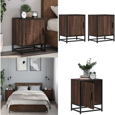 vidaXL Tables de chevet 2 pcs chêne marron bois d'ingénierie et métal (1/5)