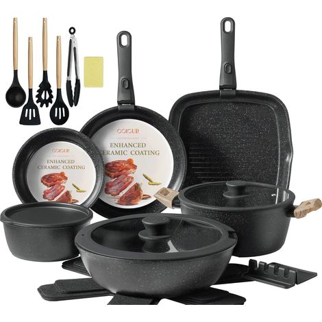 23-Piece Pans and Saucepans Set with Removable Handle Non-Toxic, PFOA-Free, Induction / Gas Compatible, Stackable and Dishwasher Safe, Black (1/5)