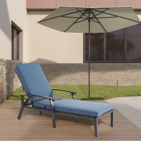 Tumbona de jardín 204x58x100 cm de aluminio azul, respaldo regulable – MEUBLIV (1/5)