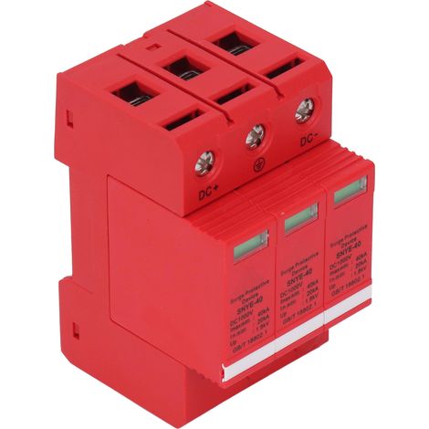 SNYE-40 Parafoudre orange-rouge 40 kA pour boîtiers de distribution d'énergie photovoltaïque, armoires, coffrets de compteurs, boîtiers de jonction 1000 V CC - Parafoudre tripolaire (1/5)