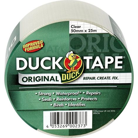 Duck Tape Original - Nastro adesivo telato, in tessuto, per riparazioni, formula migliorata ad alta resistenza, impermeabile, 50 mm x 25 m, trasparente