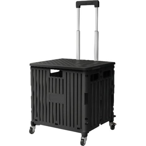 Shopping Trolley with Wheels, Piano Black, Large Model 65 L, Four Swivel Wheels with Brake (1/5)