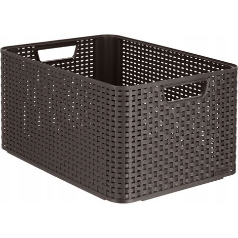 CURVER Cesto portaoggetti Style 30L - Aspetto rattan strutturato - Per camera da letto, soggiorno, bagno, lavanderia - 44,5x33x24,8 cm - Cioccolato - 70% riciclato (1/5)