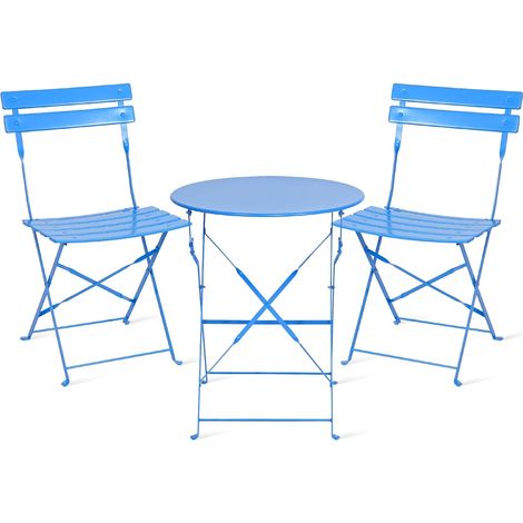 Lot de 3 meubles de jardin de balcon, résistants aux intempéries, pour petit balcon, table de bistrot avec 2 chaises, pliable, bleu (1/5)