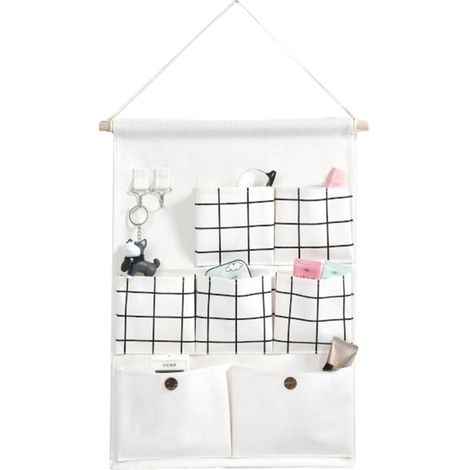 1 Bolsa de almacenamiento de pared con gancho adhesivo, tela resistente, para habitación de estudiante, oficina y coche. (1/5)