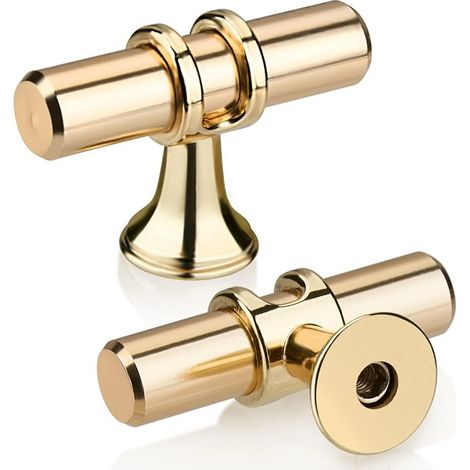 2 Pack Gold T Knob Drawer Pull, Modern Elegant Gold Kitchen Cabinet Handle Zinc Alloy Single Hole Cabinet Door Handle for Kitchen, Bathroom, Bedroom, Office Included Screws (1/5)