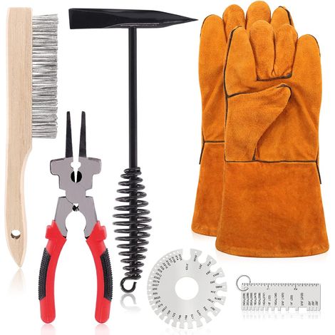 Juego de 7 martillos de soldadura de 25 cm (10"): herramienta para eliminar escoria con medidor de espesor de chapa, abrazadera de soldadura de 20 cm (8") y martillo de soldadura de 25 cm (10") (1/4)