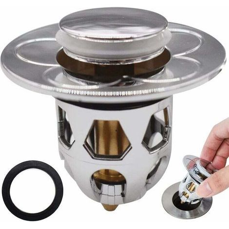 Pop Up Bouchon Lavabo,Bouchon de Lavabo Flitre de Vidange Anti-Bloqué Clapet Bonde Salle de Bain Bouchon d'Évier Type Poussoir éviers de Cuisine pour 30mm 40mm Trou de Vidange (Argent) (1) (1/4)