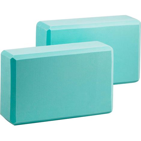 Set di 2 blocchi yoga in schiuma EVA ad alta densità, blu e verdi, leggeri, per uso domestico, per migliorare forza ed equilibrio.