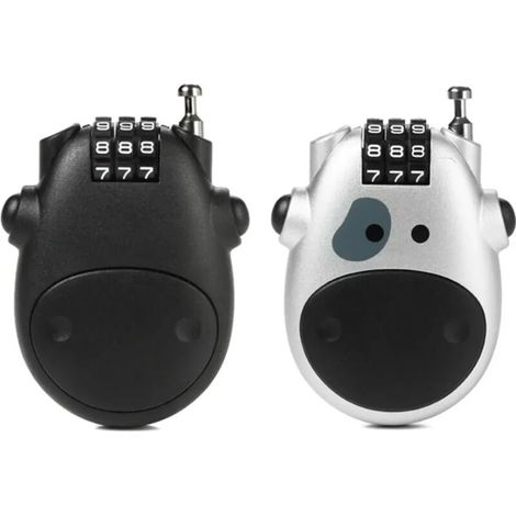 Set aus zwei tragbaren, teleskopierbaren Diebstahlsicherungskabeln für Fahrräder und Motorräder, schwarz und silber, mit Zahlenschloss für Helme und Ausrüstung - Crezuo