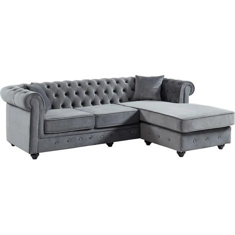 Divano angolare chesterfield reversibile in velluto Antracite - TOLEDO (1/4)