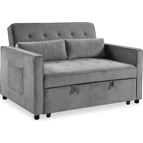 Canapé Convertible 2 Places Velours "Léa" 133cm Gris