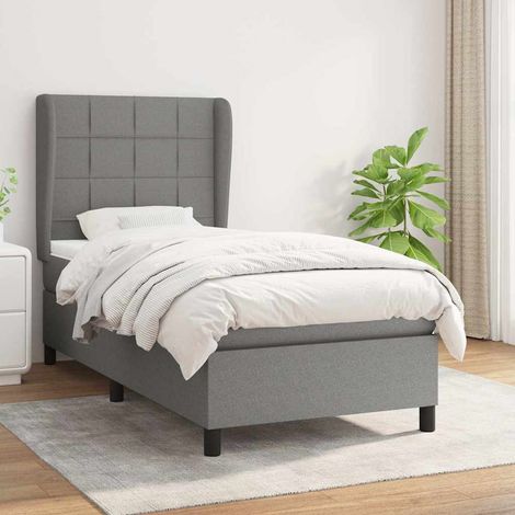 Cama box spring con colchón tela gris oscuro 100x200 cm (1/5)