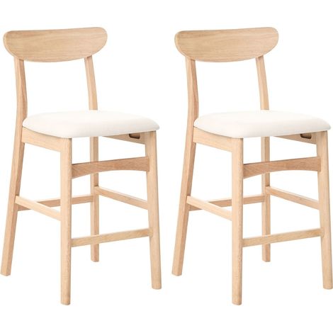 Set di 2 sedie da bar senza braccioli seduta in tessuto marrone chiaro struttura in legno di gomma tessuto beige chiaro Doyle