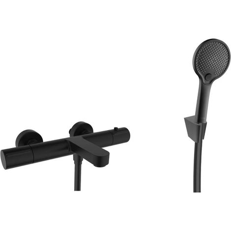 kielle Oudee - Mitigeur thermostatique de baignoire avec accessoires EcoSpare, noir mat 10302SNT114