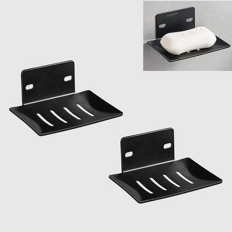 2 Porte (Noir) Savon Mural, Acier Inoxydable Porte Savon Salle de Bain, Métal Porte Savon Douche, Porte Savon Douche Méthode de Montage Mural Support