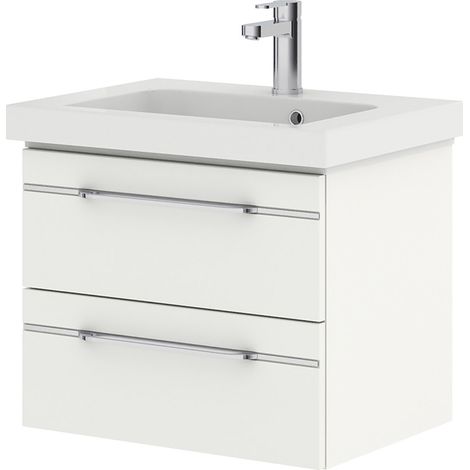 Bad Waschtischunterschrank mit Waschbecken in weiß Glanz BUDVA-66, B/H/T ca. 65,4/48/44 cm (1/5)