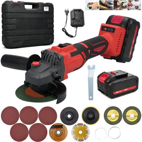 RHG Meuleuse d'angle sans fil, meuleuse d'angle 21V avec 2 batteries 4.0Ah, 9000RPM moteur brushless, disques de coupe 100mm, disque à lamelles pour couper, meuler (1/5)