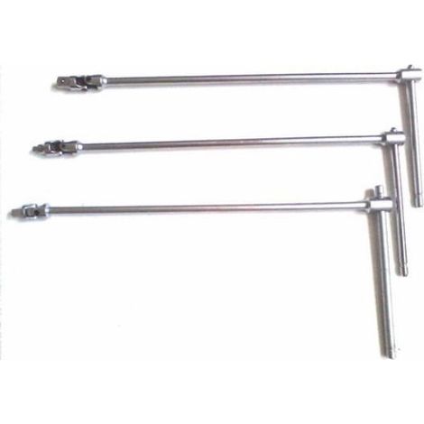 SET 3pz CHIAVI A T SNODATA LUNGA BUSSOLE ATTACCO QUADRO 1/2" 1/4" 3/8"