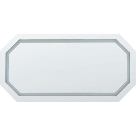 Espejo de pared LED de vidrio plateado 120 x 60 cm octogonal maquillaje Locmariaquer