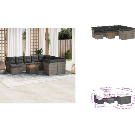 11-tlg. Garten-Sofagarnitur mit Kissen Grau Poly Rattan - Gartenmöbel - Sofa Set - Rattan Möbel - Outdoor Möbel - Esstisch (1/3)