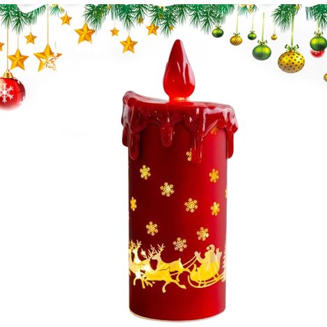 Bougies LED Noël en Verre, Sans Flamme avec Motif Flocon de Neige, Effet Vacillant, Décoration de Table et Intérieur7,5 x 20 cm, Rouge (1/5)