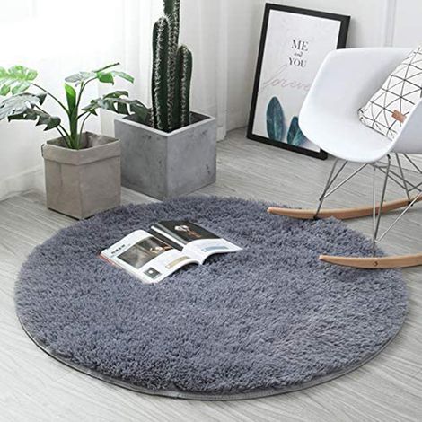 Tapis Ronde - Poils Longs 4 cm - Acétate 80 % Viscose 20 % - Antidérapant Latex Arrière - Pour Chambre Bébé Salon Chambre À Coucher - 100 x 100 cm (1/5)