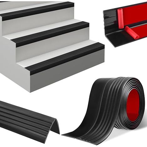 Stair Nose Profile Self Adhesive Non-Slip Rubber Stair Tread Edge Protection L Shape for Indoor/Outdoor Use 50×25mm Black (1/5)