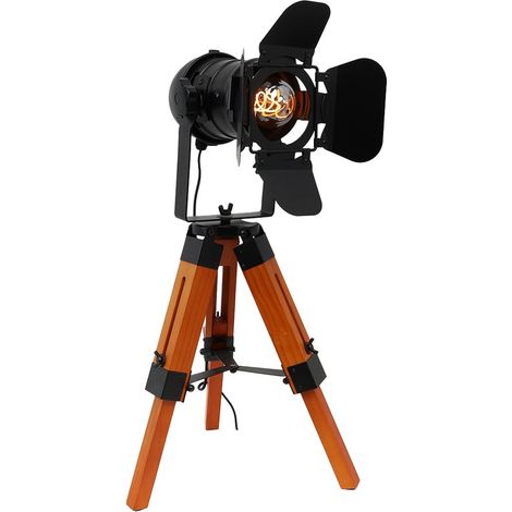 Lampe de table industrielle trépied bois métal  E27 25x67cm IP20 40W 230V
