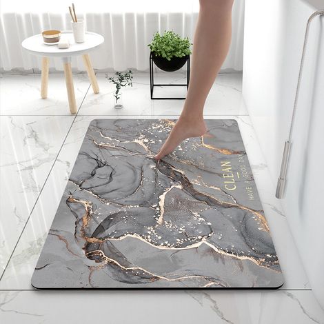 Tapis De Bain AntidéRapant, Tapis De Sol Absorbant 50 X 80 Cm Tapis De Douche Doux Et Confortable, Tapis De Bain Diatomite Pour La Baignoire, La Cuisine, Salon Et La Salle De Bain, fumée de chaux. (1/4)