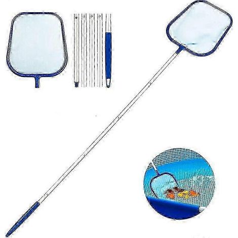 SHYV - Écumoire de fond, râteau à feuilles profond et écumoire télescopique réglable en aluminium robuste, adaptée aux outils de nettoyage de piscines/fontaines/réservoirs d'eau. (1/5)