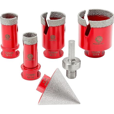 Diamant Fliesenbohrer Set 6tlg. für Porzellan, Keramik, Marmor mit Fasenbohrer (1/5)