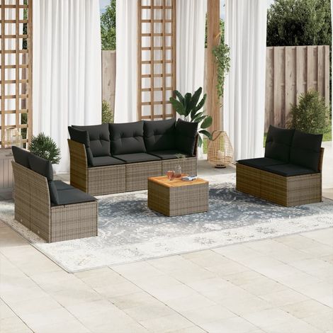vidaXL Muebles de exterior - Set de sofás de jardín 8 pzas y cojines ratán sintético gris (1/5)