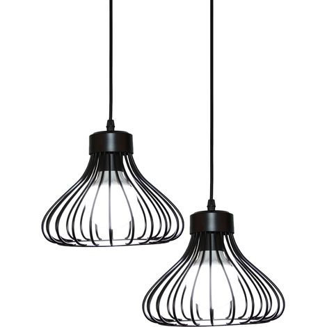 2PCS Metal Cage Ceiling Light Retro Antique Ceiling Light Industrial Pendant Lights Vintage Pendant Light Black E27 (1/5)