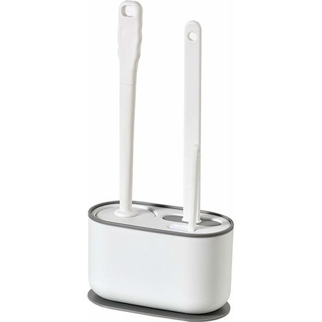 Brosse de toilette, ensemble de brosses de toilette en silicone flexible, brosse de toilette murale et sur pied, blanche-AquaForge (1/5)
