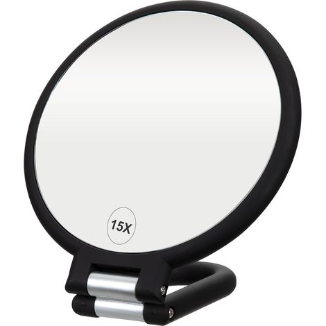 Professional Collection Miroir de Poche grossissant de qualité supérieure, Miroir grossissant x1/15x, poignée réglable Pliable, pour Maquillage, Voyage, Noir (1/5)