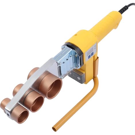 Máquina de soldadura de manguitos, control de temperatura ajustable, compatibilidad versátil con tuberías, color amarillo. (1/2)