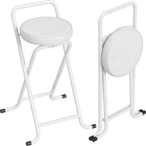 Klappbare Barhocker, 2er-Set, keine Montage erforderlich, Barstühle, gepolsterter Sitz, 63 cm Höhe, Stahlgestell, weiß