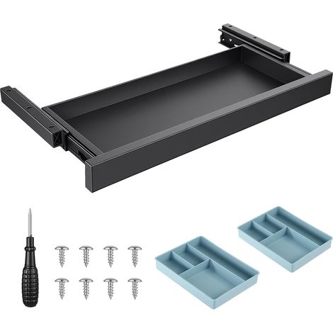 Under Desk Drawer, Desk Organizer, Hidden Drawer Box, Under Cabinet Drawer with 2 Storage Boxes for Home, Office, School, Black (1/5)