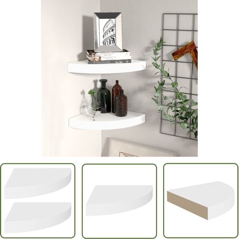 The Living Store Eck-Schweberegale 2 Stk. Weiß 25x25x3,8 cm MDF - Eckregal - Wandregal - Schwebender Wandregal - Weißes Regal - Wohnwandregal (1/5)
