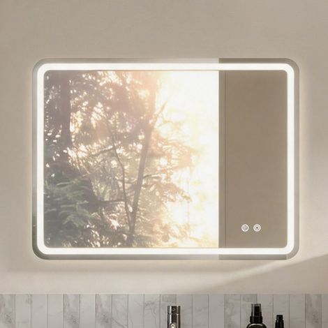 Miroir salle de bain mural carré 60x80 LED sans cadre 3 températures couleur luminosité réglable pose horizontale ou verticale (1/5)