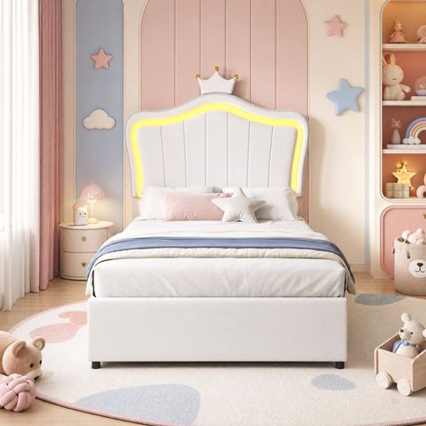 DESMIU Lit coffre enfant 1 place avec LED reglable, tete de lit ajustable et rangement 90 × 200 cm, sans matelas (1/5)