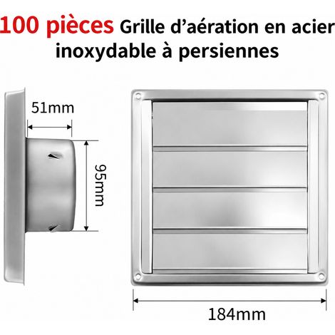 Grille d'aération murale carrée inox 304 100 mm à volets gravitaires sans filet 100mm réf 7813 19 × 19 × 8 cm 330 g – Livraison gratuite